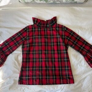 Plaid Ruffle Neck Top